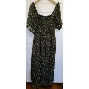 Old Navy Women's Floral Puff Sleeve Off The Shoulder Maxi Dress Size XXL Green